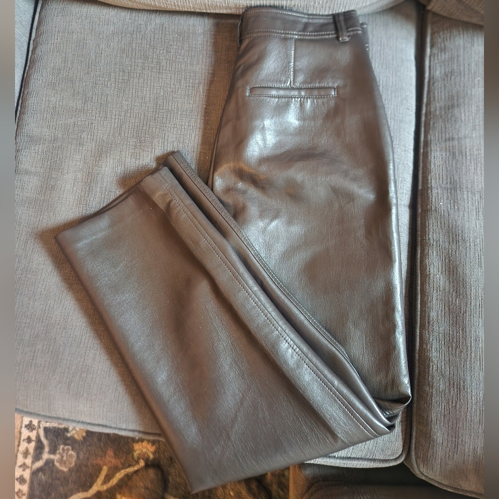 Aritzia Chocolate Brown Faux Leather Tapered Straight Leg Pants